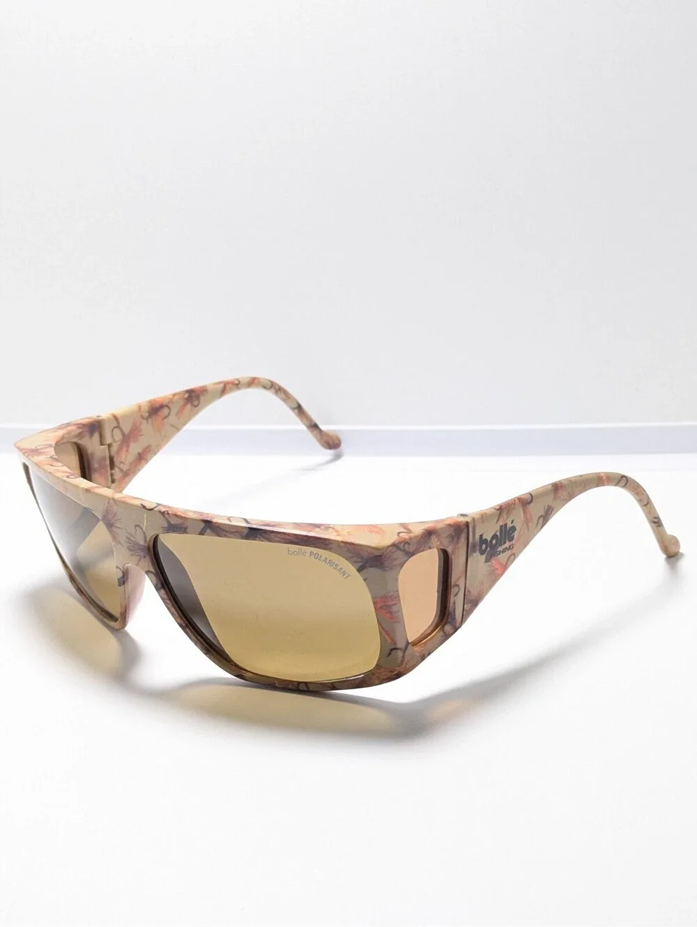 Bollé Chic Amber UV Fishing Brown Pattern Wraparound Made France Sunglasses